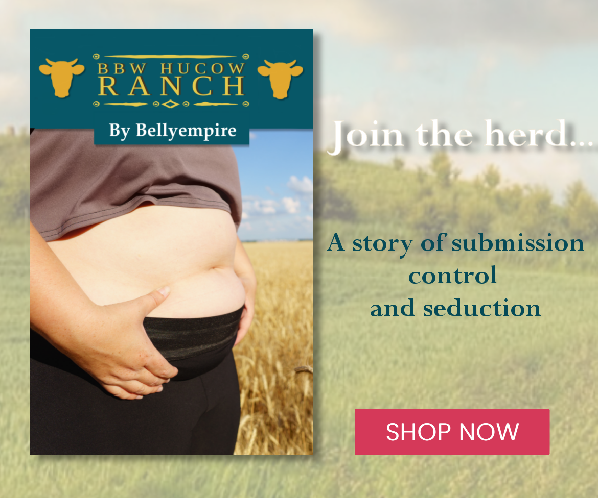 Click to preview our store book Hucow Ranch, showing a fat women with her belly hanging over her pants standing in a farmyard.